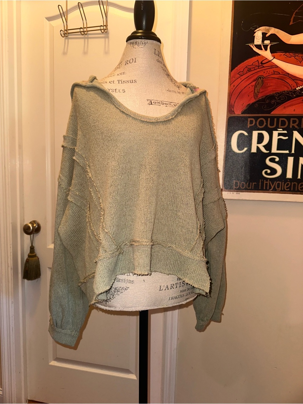 POL Sage Green Raw-Edge Off-Shoulder Sweater